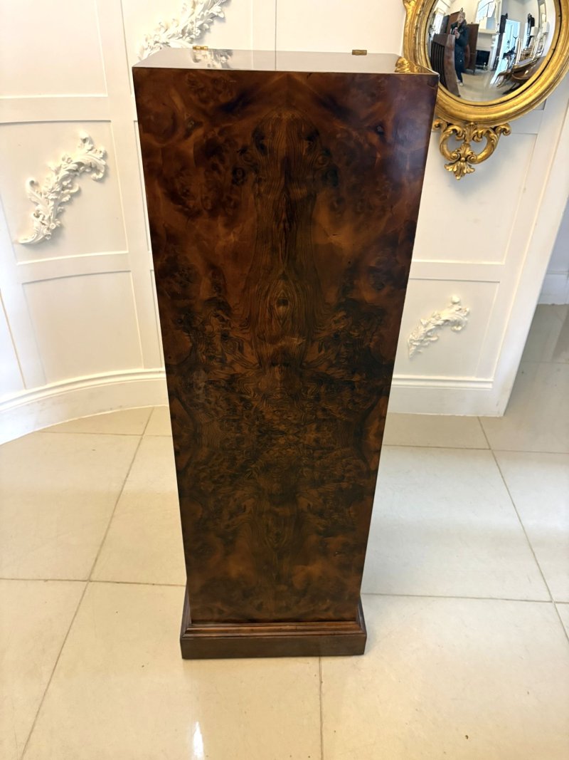 Antique Exceptional Quality Burr Walnut Circular Extending Dining Table Seating 10 with Radial Leaves & Matching Burr Walnut Leaf Holder - Image 14